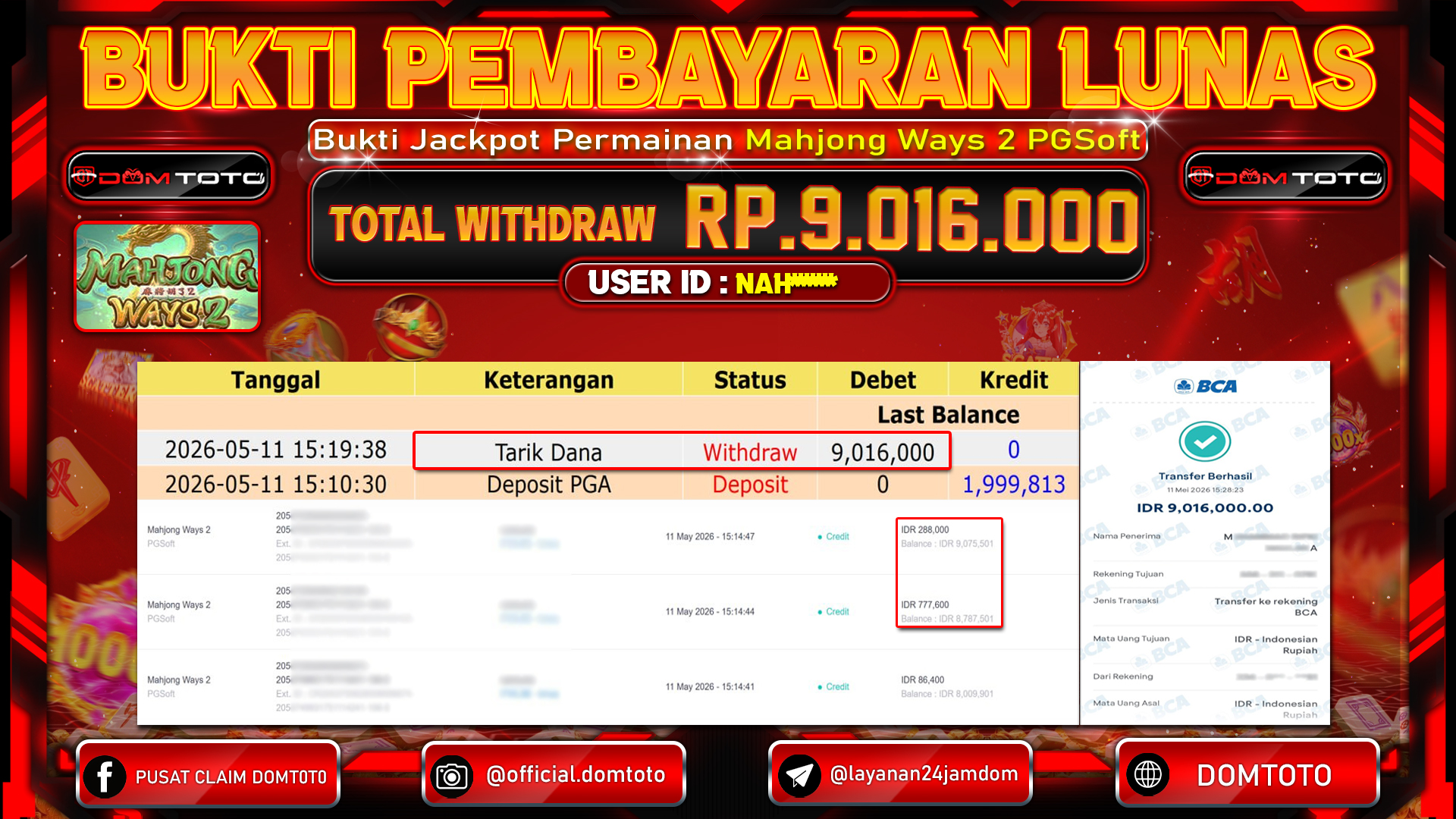 JACKPOT SLOT Mahjong Ways 2 PGSoft 11 MAY 2026